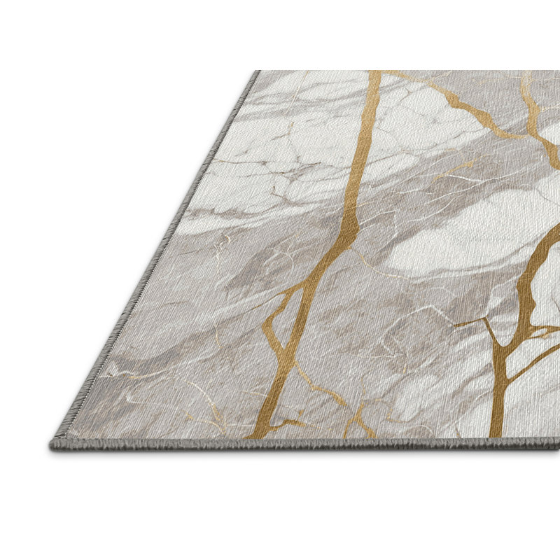 Tapis gris lavable à la machine, Rond 3 pi