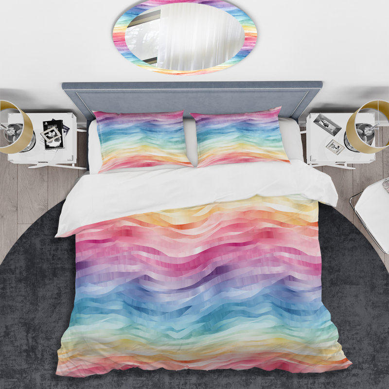 Ensemble de housse de couette à rayures multicolores, Housse de couette pour très grand lit et 2 très