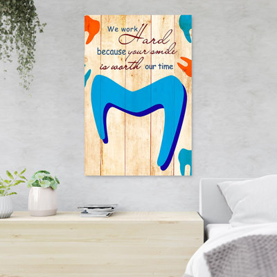 Citation sur le travail d'équipe - Nous travaillons dur parce que votre sourire est notre temps - 1 pièce, impression d'art graphique rectangulaire sur toile tendue