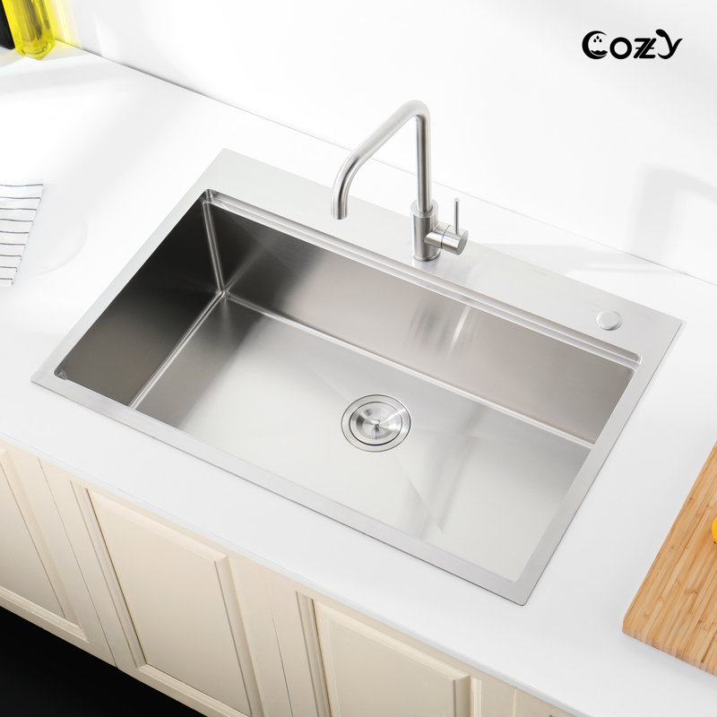 30X22 Inch Stainless Steel Kitchen Sink - Nano Gray, Handmade Single Bowl With Sound Dampening Coating And Fast Outflow Gray 30" X 22", Handcrafted 304 Proof Layer Streamlined Draining Capacity