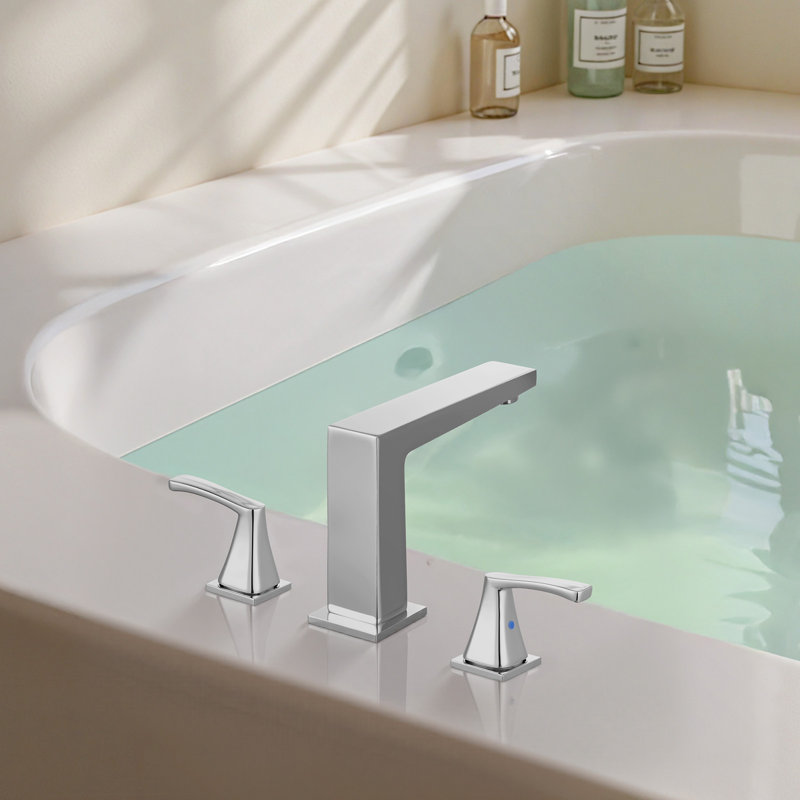 Roman Tub Faucet, 3 Hole Waterfall Bathtub Faucet, Bath Tubs Faucets Set with 2 Handles, Roman Tub Faucets Deck Mount for Pet Washing, Baby Care, Adult Bathing, Silver, Right-Angle Spout Design