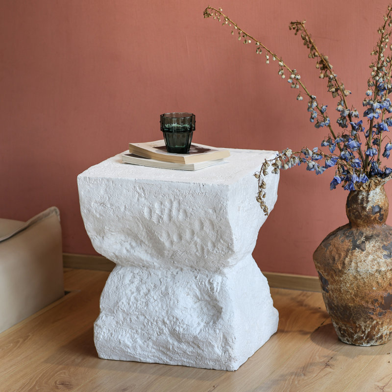 Laigha Outdoor Cube-Shaped Magnesium Oxide Side Table