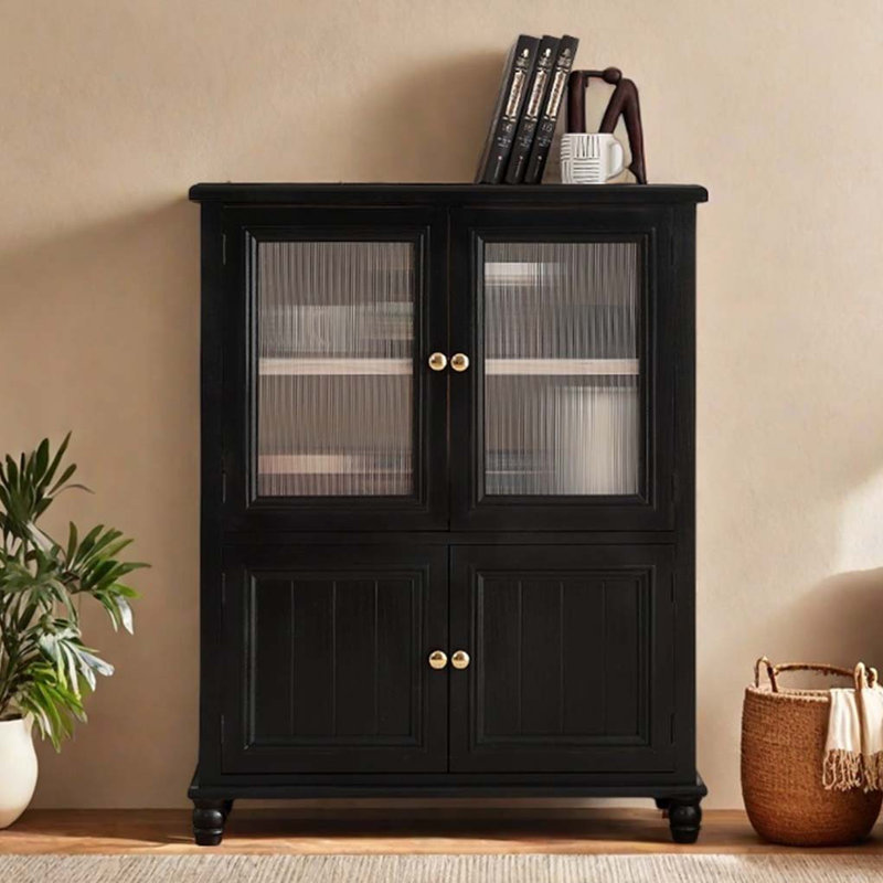 Black Solid Wood Storage Bookcase