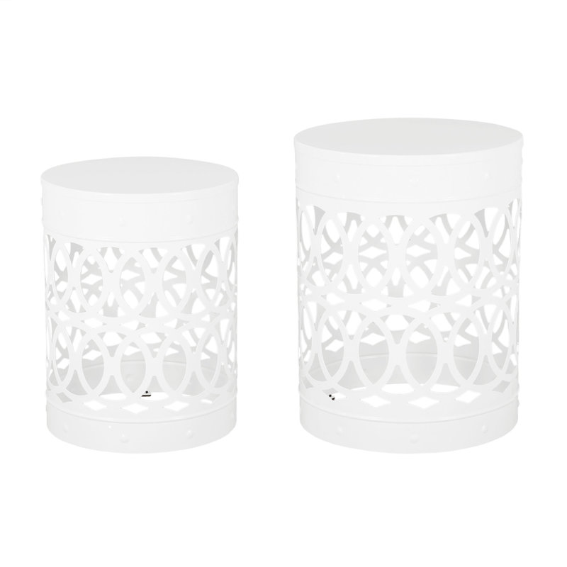 Outdoor Metal S/2 End Table, White