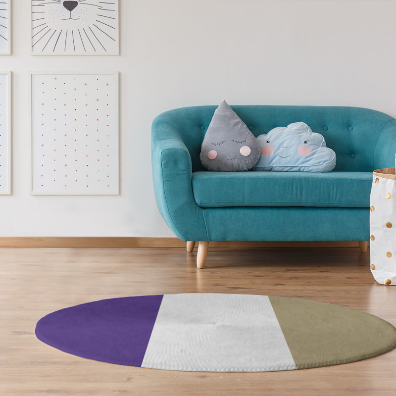Tapis mauve/beige, Rond 5 pi