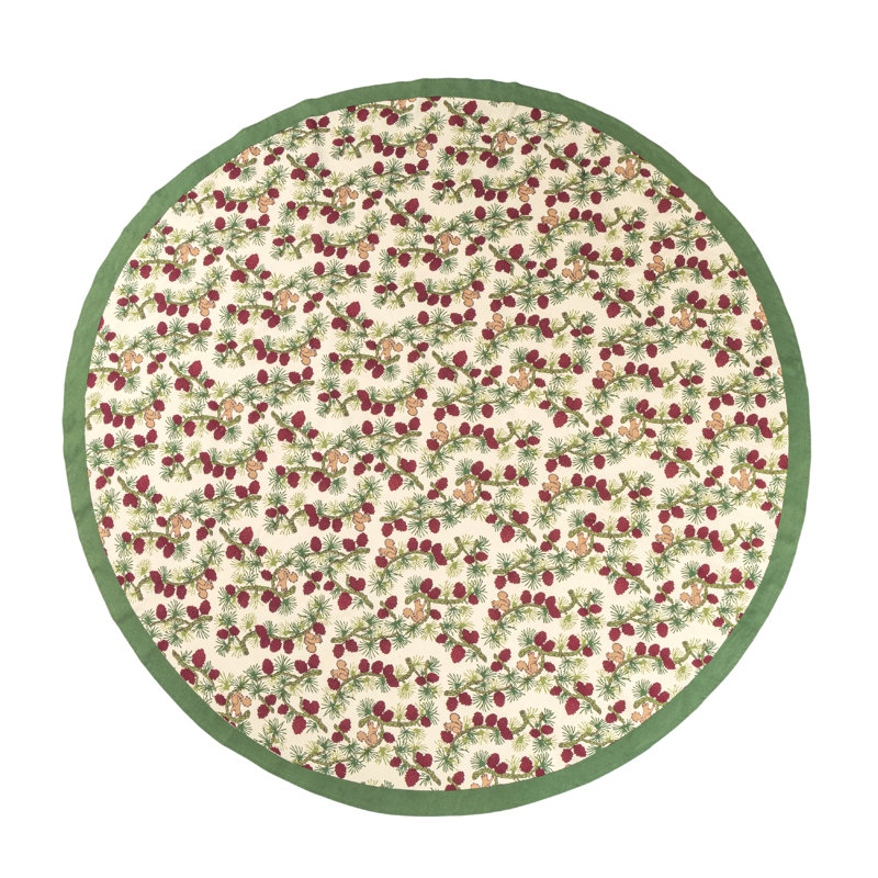 Round Green and Red Floral Cotton Tablecloth, 70"