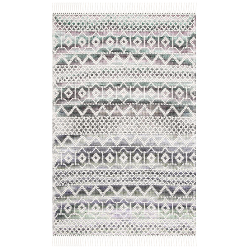 Natura Hand Loomed Wool/Cotton Geometric Rug in Black/Ivory, Rectangle 6' x 9'