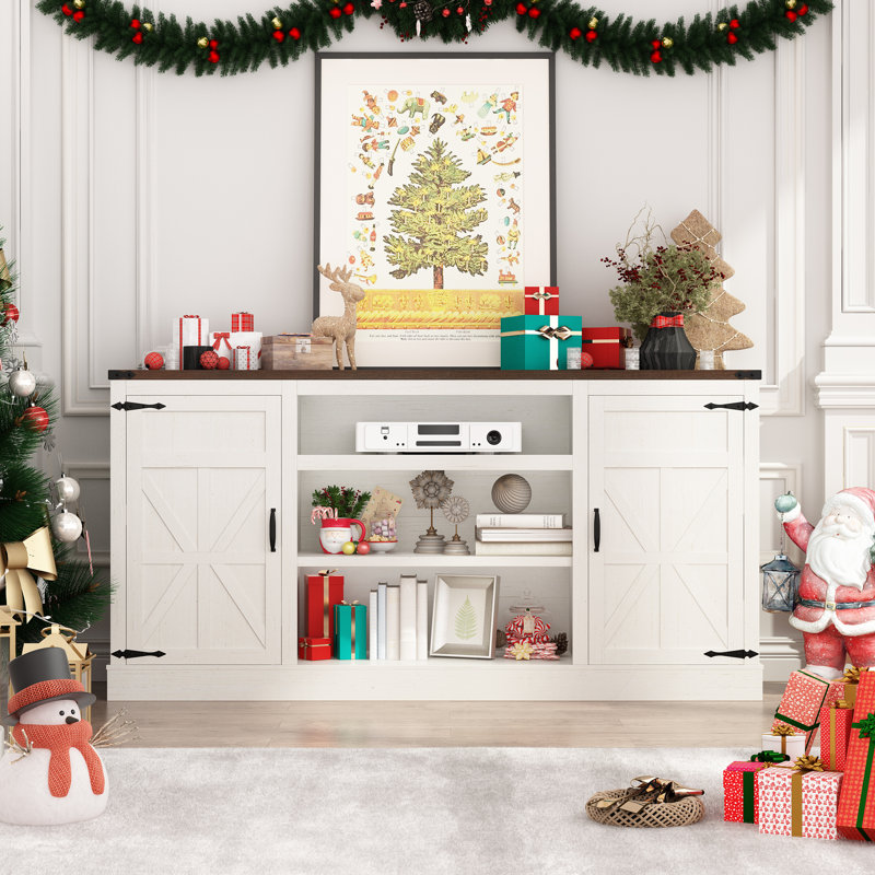 Buffet en bois avec armoire et tablettes Shondalyn, Blanc