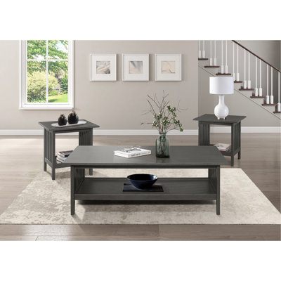 Classic Style Coffee Table And Two End Table Set Antique Gray Finish 3Pc Occasional Table Set Wooden Transitional Living Room Furniture