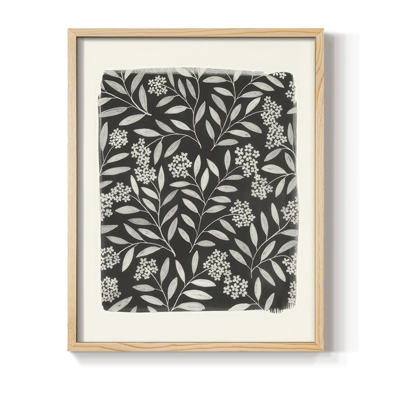 Reproduction encadrée de motif floral rétro II - bois massif, H 21 po x l 17 po, Naturel