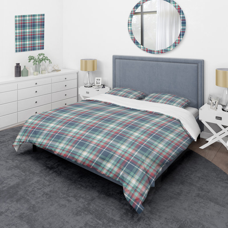 Tartan à carreaux bleu et rouge - Ensemble de housse de couette abstrait - Microfibre de polyester