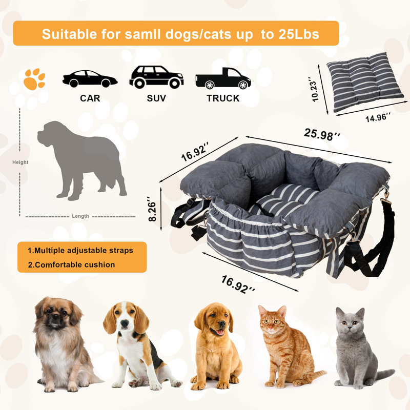 Siège d'auto réglable pour chien avec poches de rangement