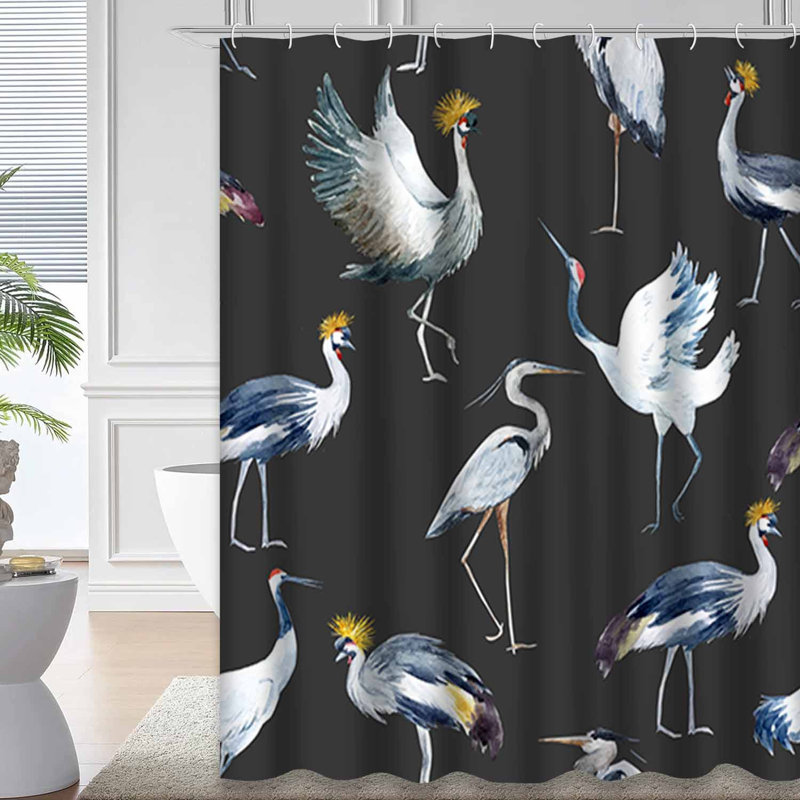 Aquarelle, oiseaux, grue d'Afrique, cigogne blanche, gris avec 12 crochets, L 72 po x l 84 po