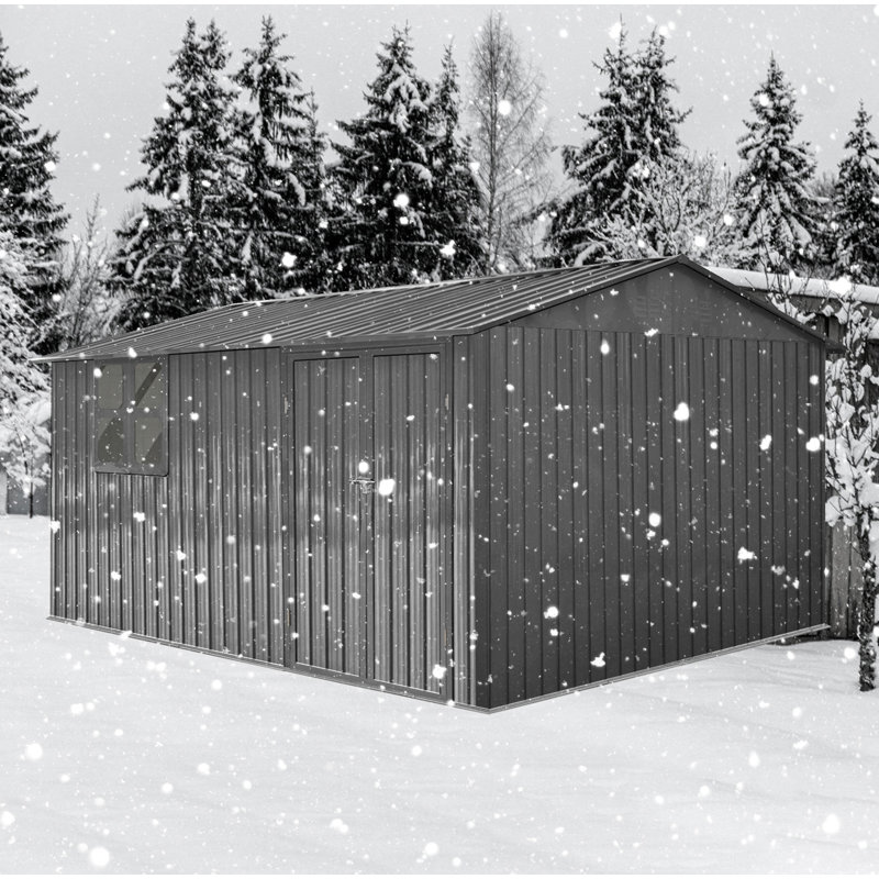 12X10 Ft Metal Garden Sheds Outdoor Storage Sheds Grey With Window , Gray