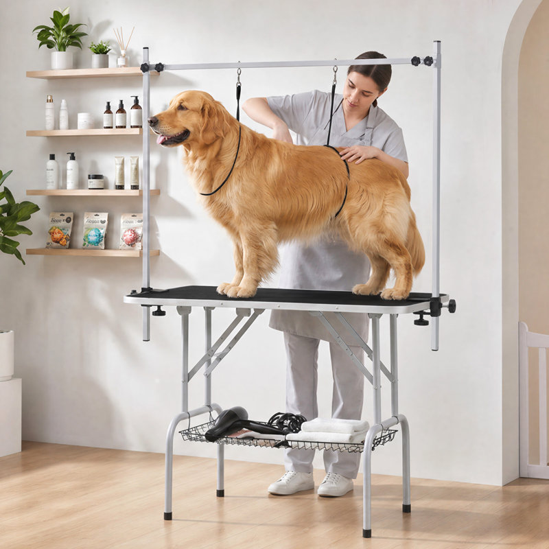69.7'' H x 46.5'' W x 24'' D Adjustable and Foldable Dog Folding Grooming Table, Black