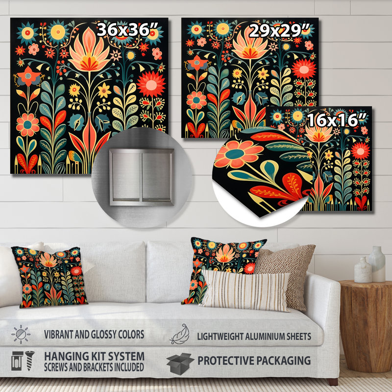 Décoration murale rétro fleurs vibrantes II - fleurs sauvages, Métal métal, H 36 po x l 36 po x P 1,5 po
