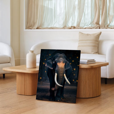 Canvas A Majestic Elephant Stands Prominently In The Foreground Its Textured Wall Art Skin Glistening Under Soft Diffused Lighting Canvas Wall Art