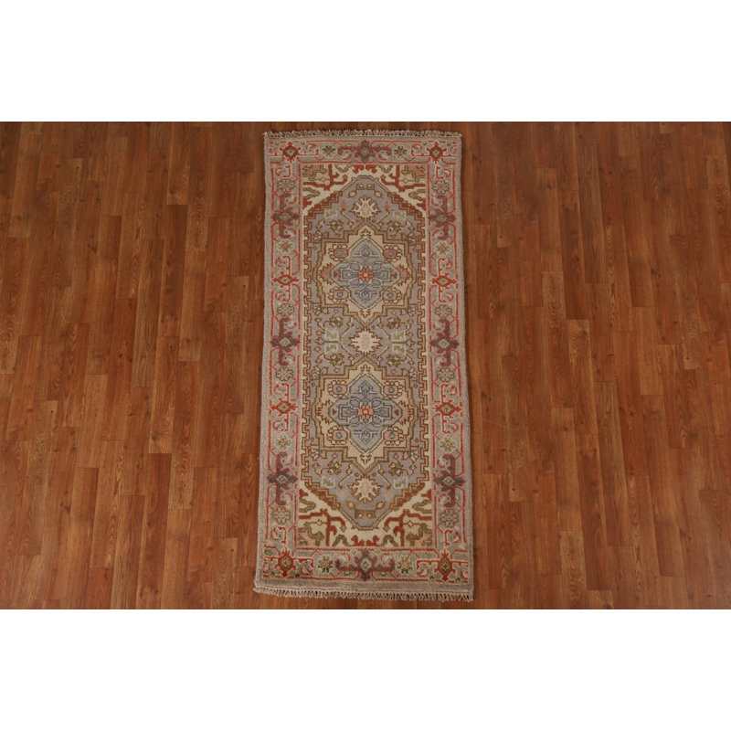 Tapis de couloir gris en laine noué à la main de conception unique 2 pi 6 po x 5 pi 10 po New Age