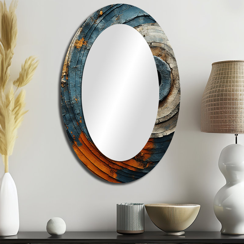 Abstract Graceful Woodland II - Abstract Oval Decorative Mirror On Metal, 36" x 24"