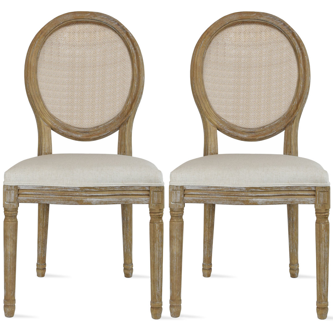 Tymeo Oval Rattan Back Upholstered Farmhouse Dining Chairs (Set of 2) One Allium Way® 