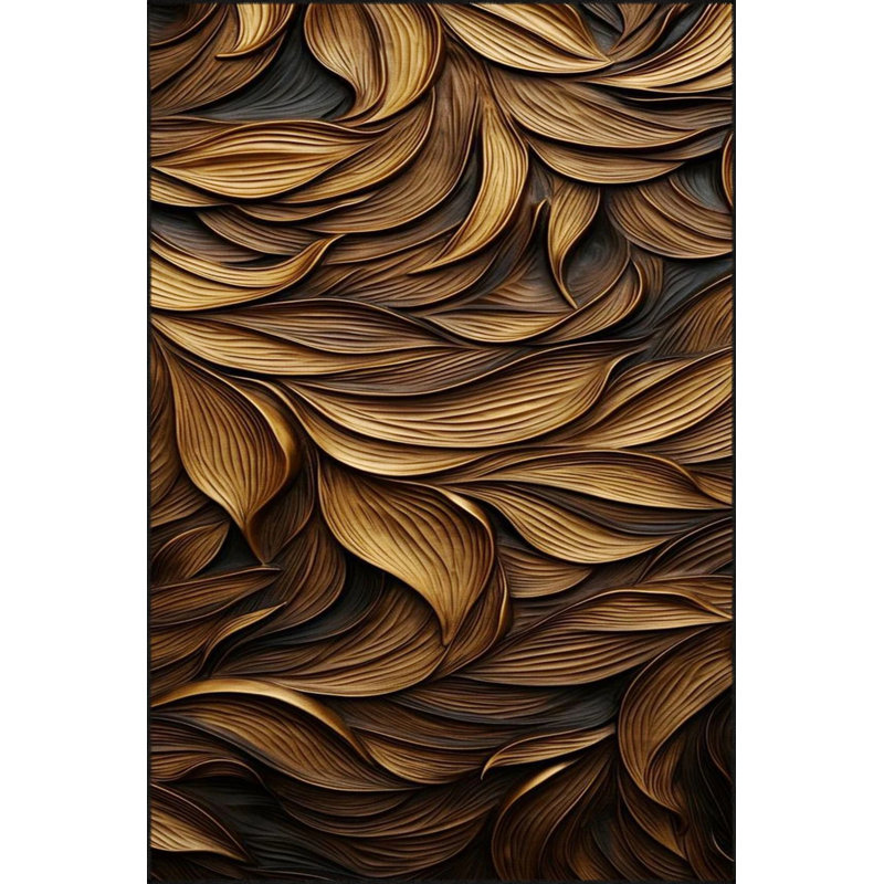 Brown Leaf Woven Based Washable Carpet, Rectangle 3'4" x 6'7"