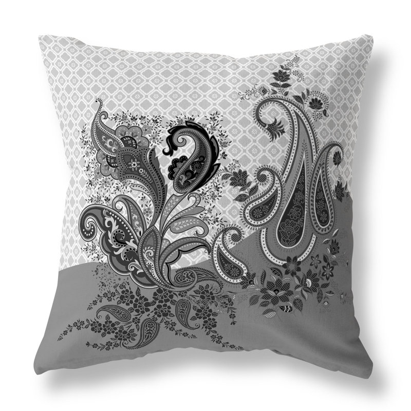 Coussin Sanskrit Waves, Blanc / Gris, H 26 po x l 26 po