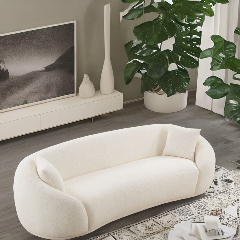 3 seater sofa Modern combination Half Moon casual teddy wool sofa curved sofa, White Fabric