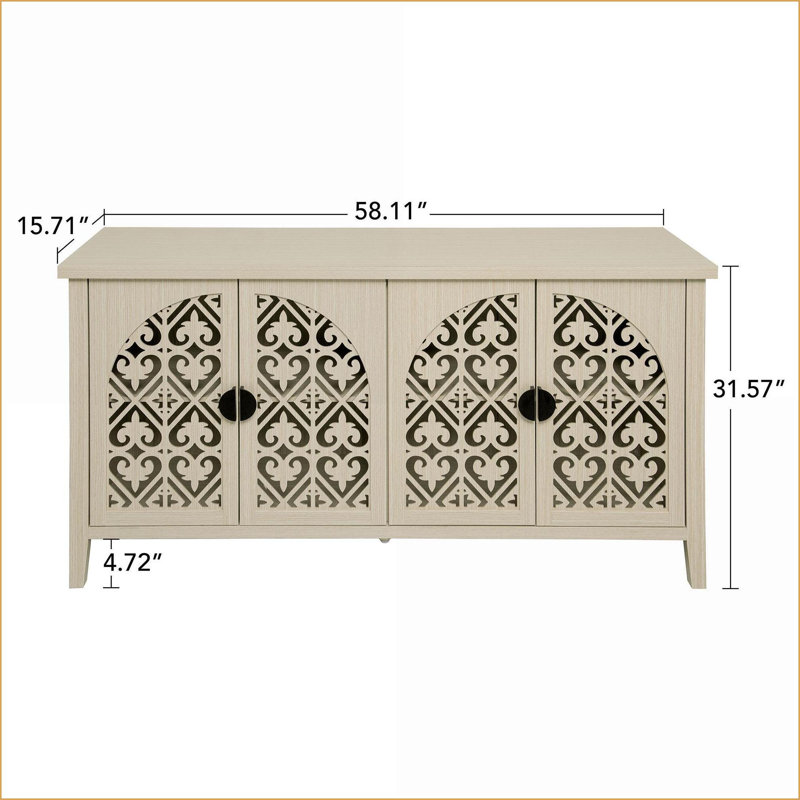 Cabinets avec 4 portes, motif évidé, style américain | Beige | Chambre à coucher