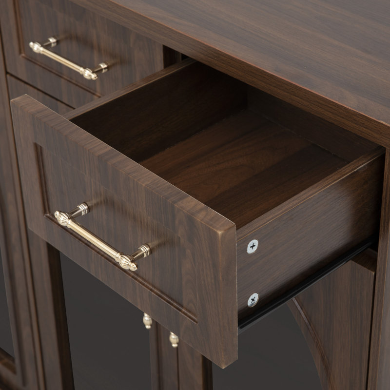 Îlot de cuisine de 65 pouces avec abattant de rangement et prise électrique, Brown