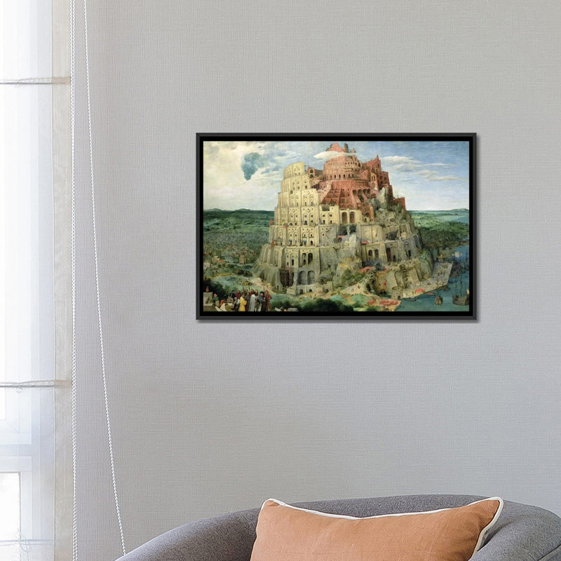 «Tower of Babel, 1563», reproduction d'art sur toile tendue, H 18 po x l 26 po x P 1,5 po, Toile avec cadre flottant noir