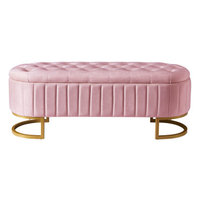 Elegant Upholstered Velvet Storage Ottoman Bench – Button-Tufted Footrest with Metal Legs for Bedroom & Living Room