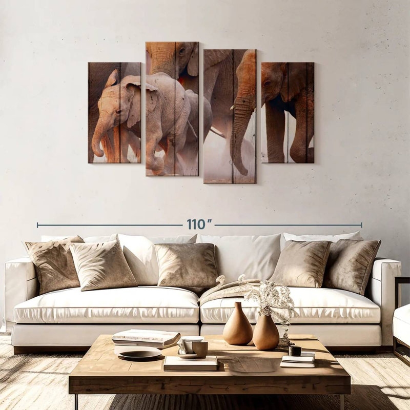 Brampt Elephant On Wood Texture, 48'' H x 75'' W
