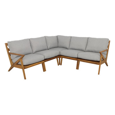 85'' Wide L-Shaped Teak Patio Sectional with Cushions