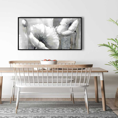 Industrial Monochrome Flowers - Gray Floral Canvas Art Decor