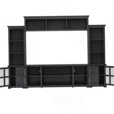 BOSTINS Minimalism Style Entertainment Wall Unit with Bridge, Modern TV Console Table for TVs Up to 70"