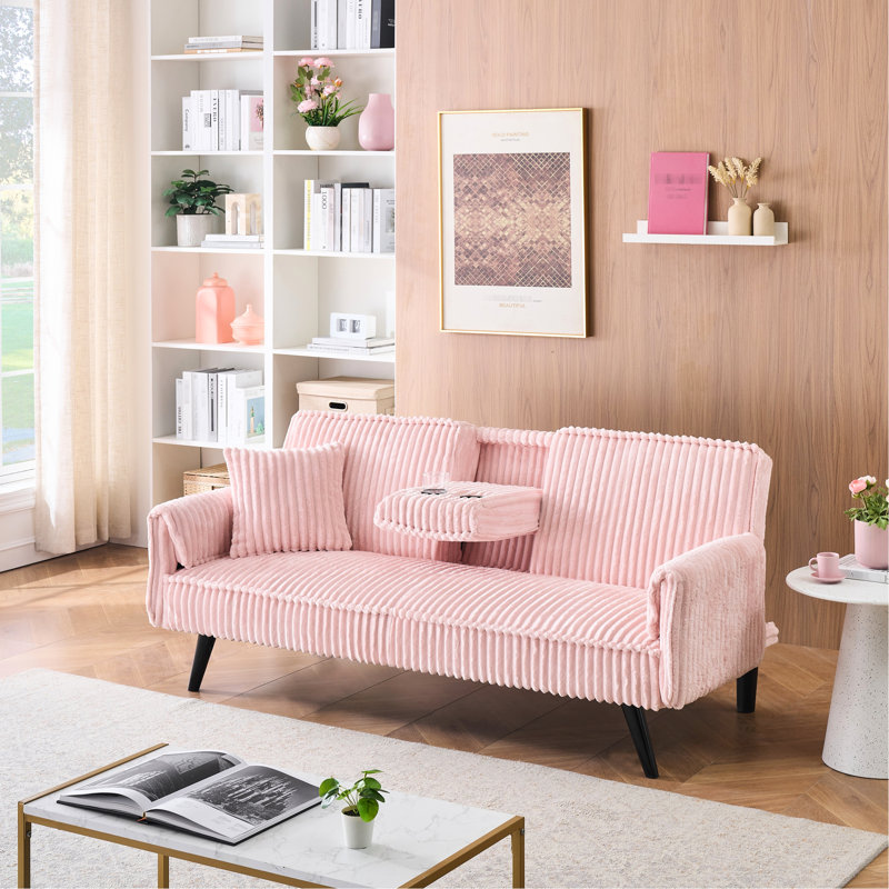 Pink Corduroy Balcony - Compact Size, Cup Holder, Enjoy View Transforming Multiple Functions, Maximize Utility, Pink