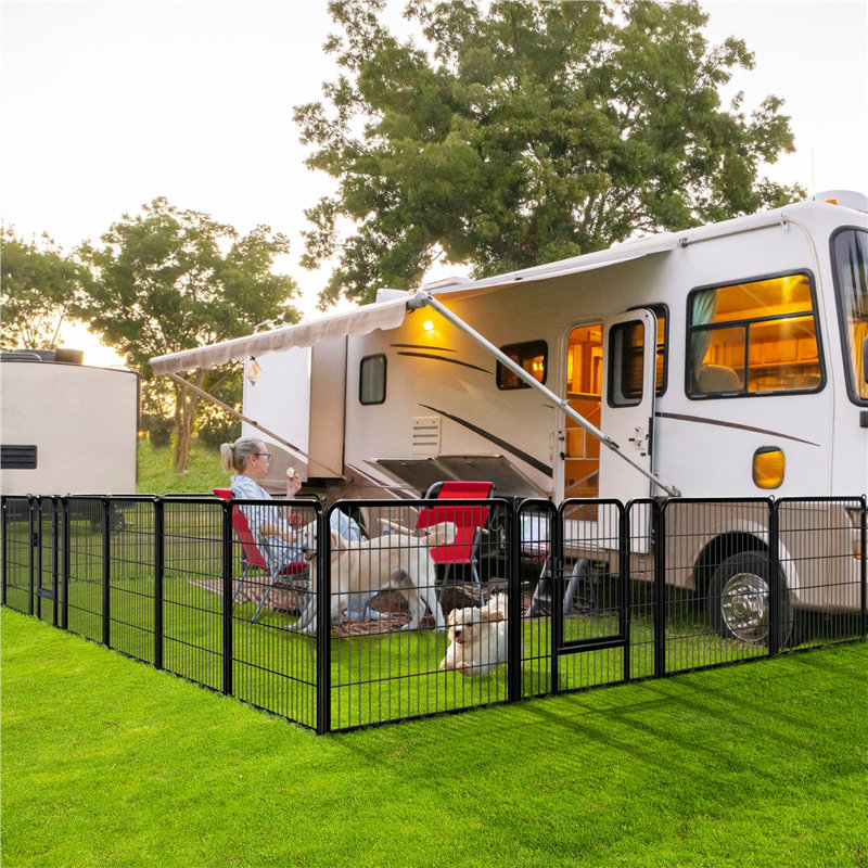 Black Metal 8-Panel Pet Playpen with Door