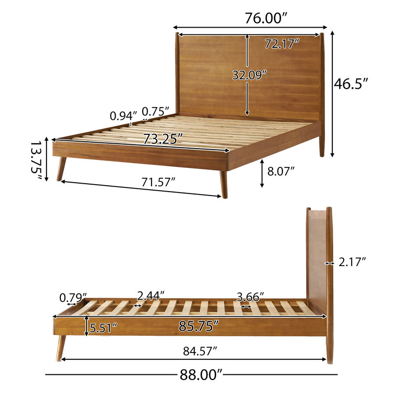 Ozzy California King Bed With Panel Design, Natural Brown Acacia Wood, King
