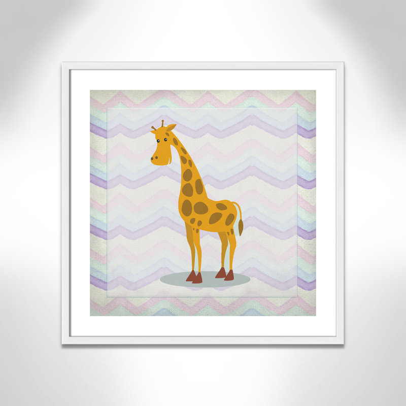 Décalcomanie murale «Pink Giraffe Time», Encadré de boîte blanc, H 26,5 po x l 26,5 po x P 1,18 po