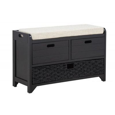 Banc de rangement avec panier amovible et 2 tiroirs, espresso