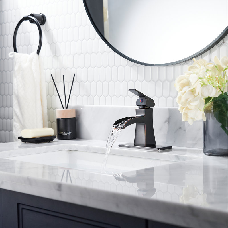 Robinet pour salle de bain à poignée simple avec drain, Bronze frotté à l'huile