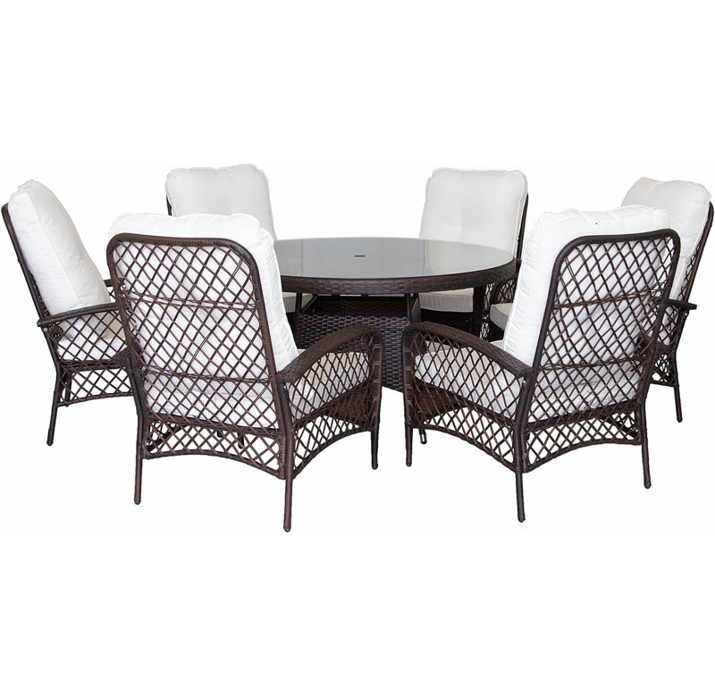 Ensemble de salle à manger d'extérieur 5 pièces 53,1 pouces Table ronde en verre trempé avec 4 fauteuils, 6