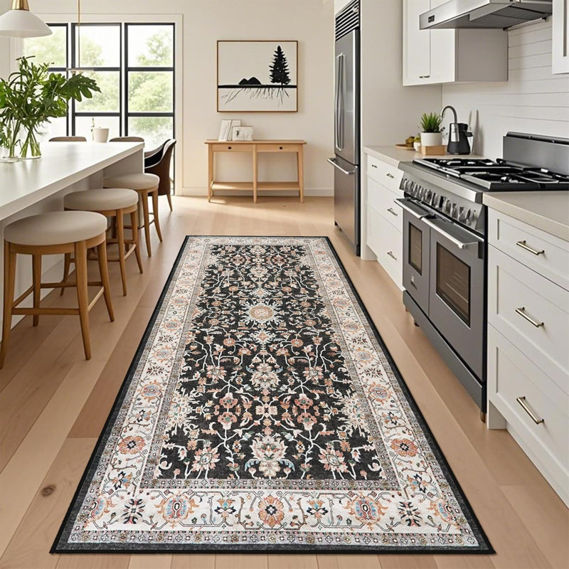 Washable Hallway Rug - Rug Kitchen Rugs and Mats Non Skid Washable Waterproof Carpet for Living Room Bedroom Bathroom (Black)