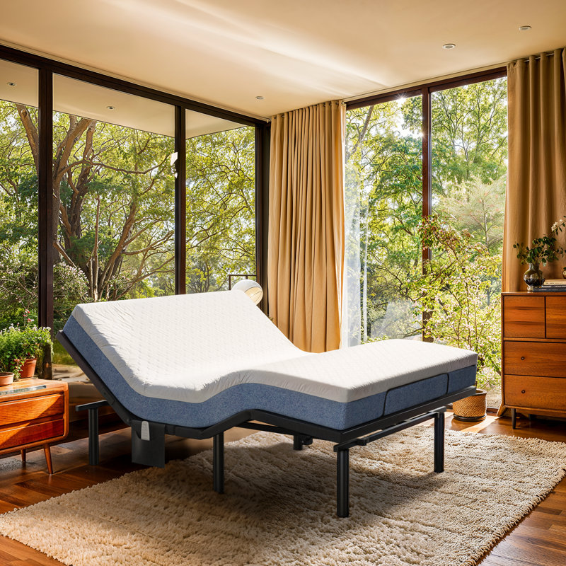 Lit réglable Taha avec application de massage connectant la base de lit réglable avec 4 options de hauteur, lit réglable sans fil avec veilleuse sous le lit