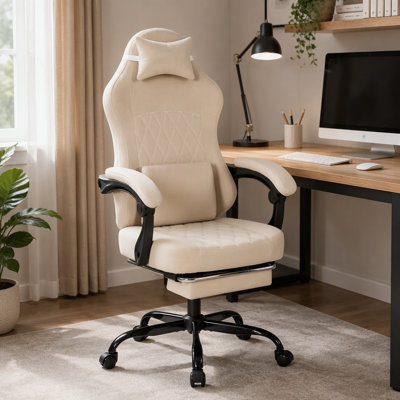 47.5‑51.4" Height Beige Adult Ergonomic Gaming Computer Chair, Swivel Height Adjustable, Massage Lumbar Support with Headrest & Backrest