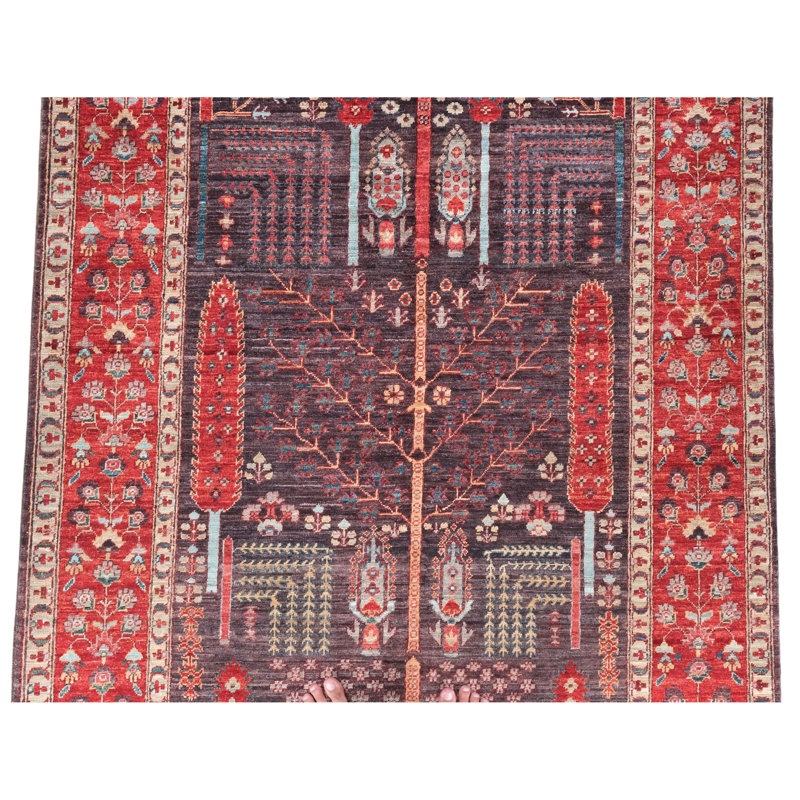 Tapis noir et rouge noué à la main de haute qualité