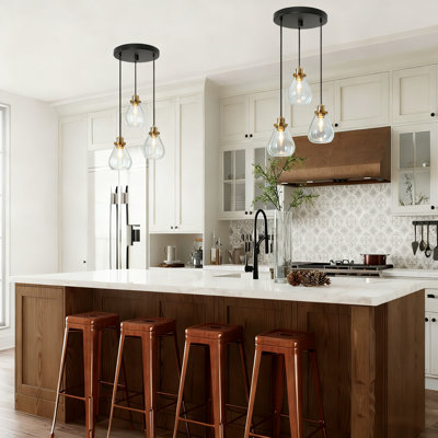 3 - Light Cluster Bell Pendant Black and Gold with Glass shade