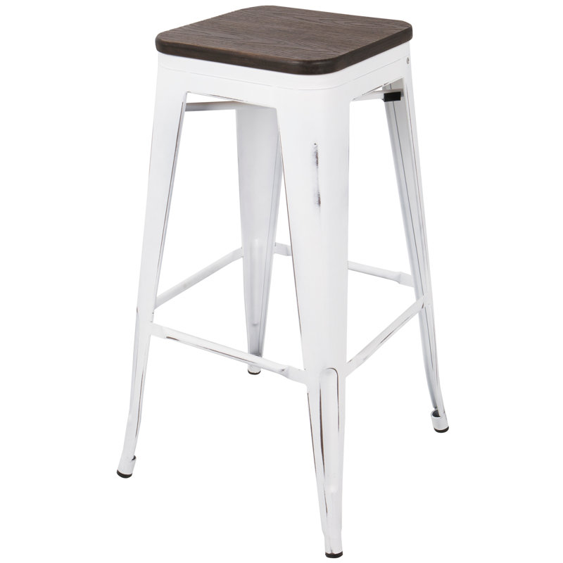 Tabouret de bar empilable blanc rétro et espresso - ensemble de 2