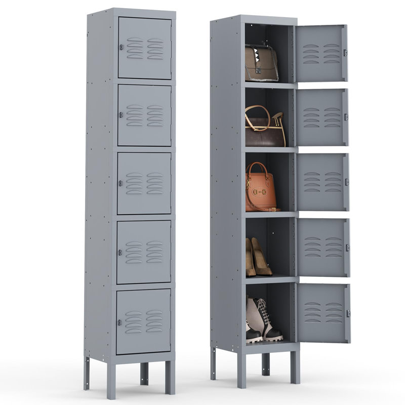 Gray 66-Inch Steel 5-Door Office Storage Locker Cabinet