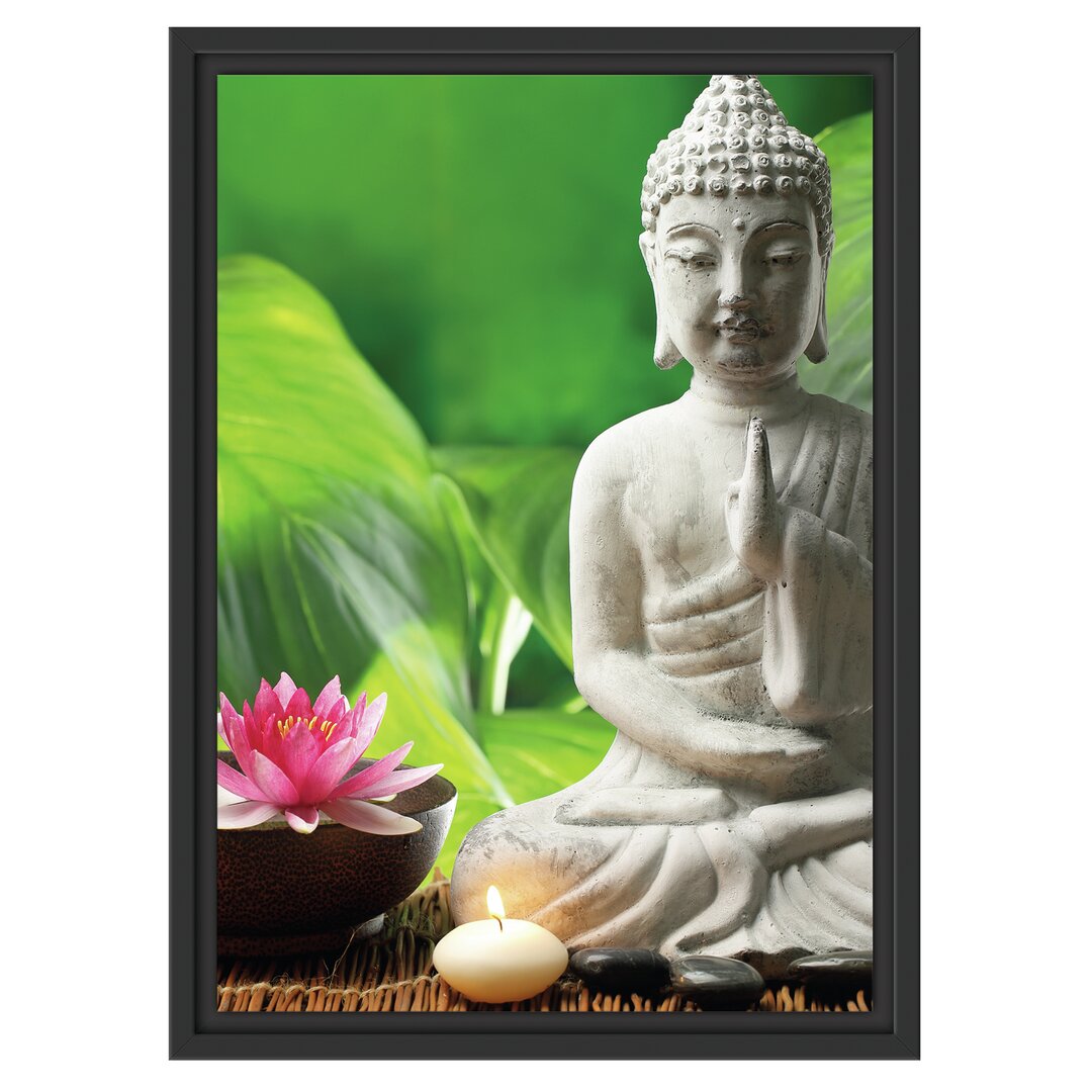 Gerahmtes Wandbild Seerose Buddha Statue